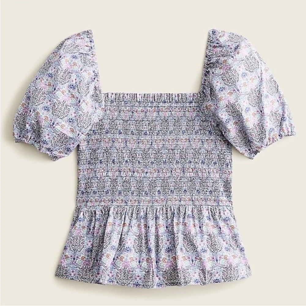 J Crew Smocked Sqareneck Organic Cotton Top Liberty Club Nouveau Purple Floral S